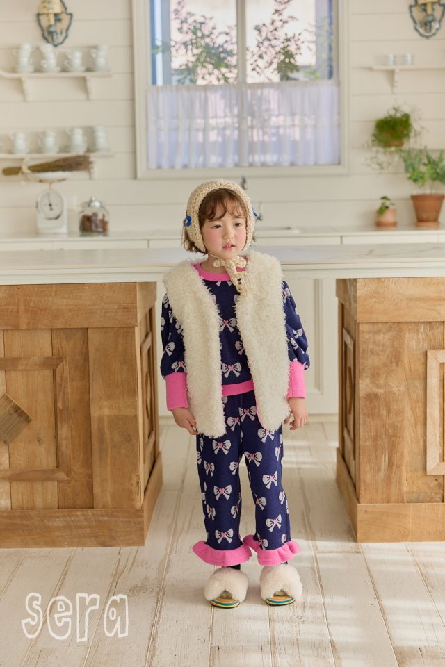 Sera - Korean Children Fashion - #kidsshorts - Ribbon Jacquard Top Bottom Set - 4