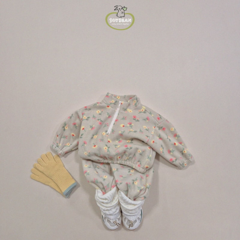 Soybean - Korean Children Fashion - #Kfashion4kids - Fleece Flower Half Top Bottom Set - 3