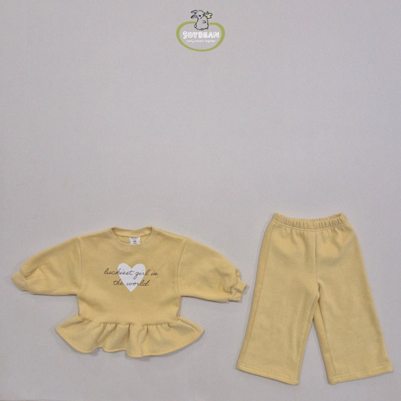 Soybean - Korean Children Fashion - #childofig - Fleece Heart Girl Frill Top Bottom Set - 7