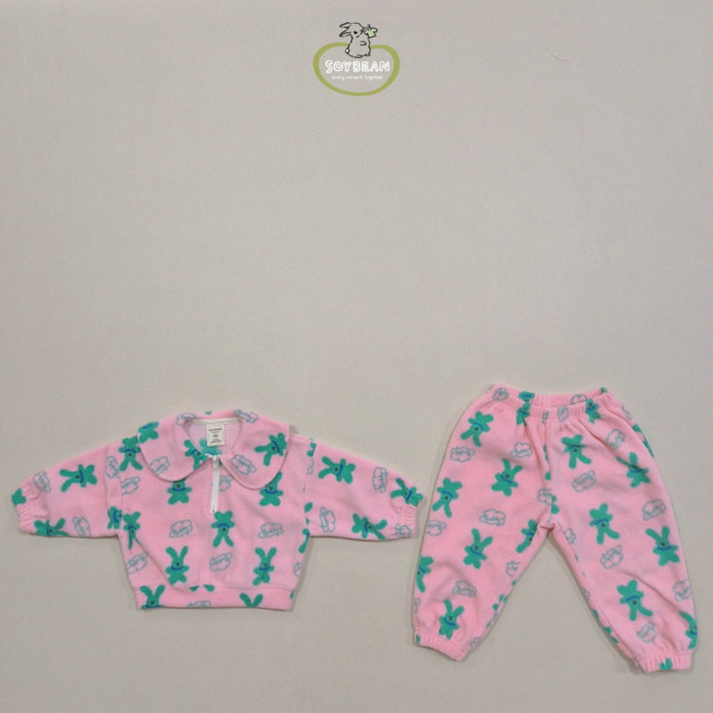 Soybean - Korean Children Fashion - #childrensboutique - Bunny Fleece Top Bottom Set - 6