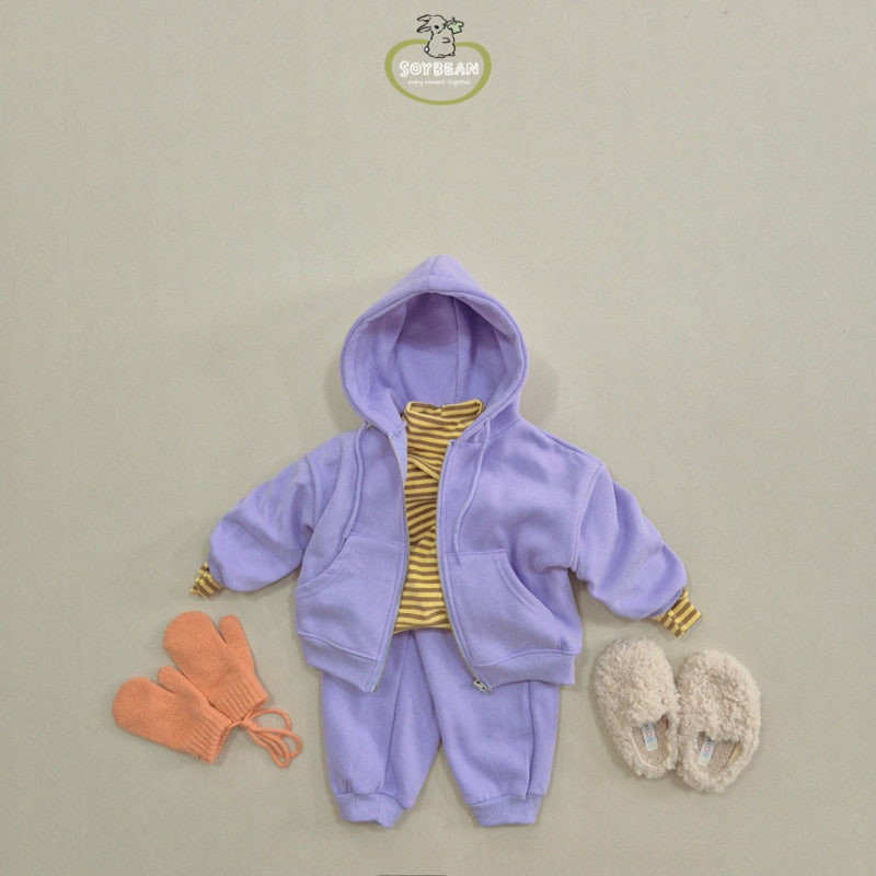 Soybean - Korean Children Fashion - #childrensboutique - Fleece Hooded Zip-up Top Bottom Set - 4