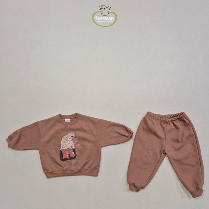 Soybean - Korean Children Fashion - #kidsshorts - Fleece White Bear Top Bottom Set - 7