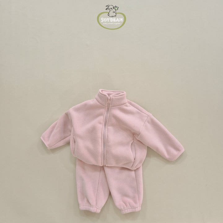 Soybean - Korean Children Fashion - #kidsshorts - Super Fleece Zip-up Top Bottom Set - 2