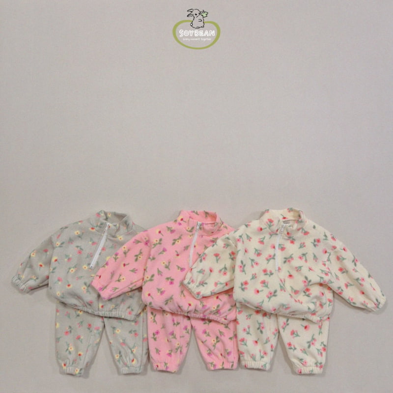 Soybean - Korean Children Fashion - #kidsstore - Fleece Flower Half Top Bottom Set