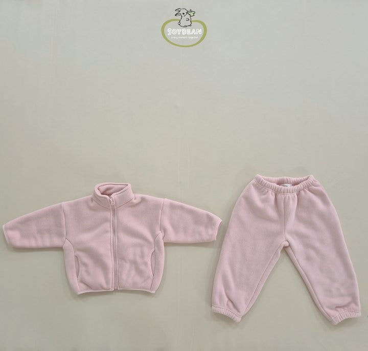 Soybean - Korean Children Fashion - #kidsstore - Super Fleece Zip-up Top Bottom Set - 3