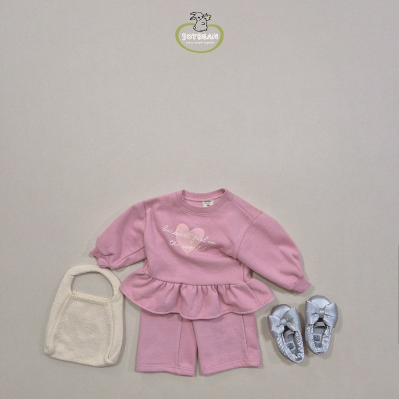 Soybean - Korean Children Fashion - #littlefashionista - Fleece Heart Girl Frill Top Bottom Set - 2