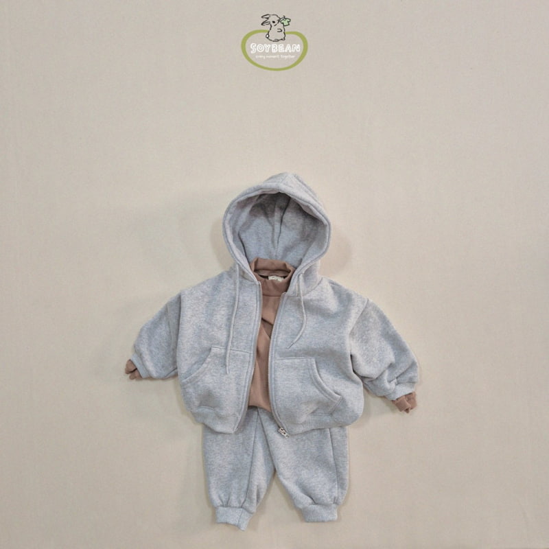Soybean - Korean Children Fashion - #littlefashionista - Fleece Hooded Zip-up Top Bottom Set - 11