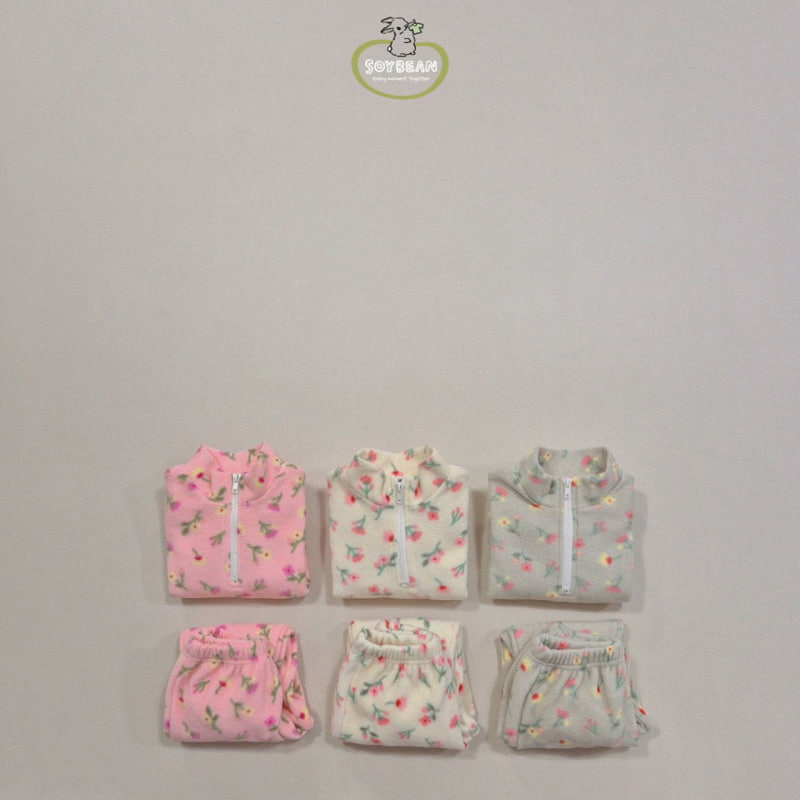 Soybean - Korean Children Fashion - #magicofchildhood - Fleece Flower Half Top Bottom Set - 5