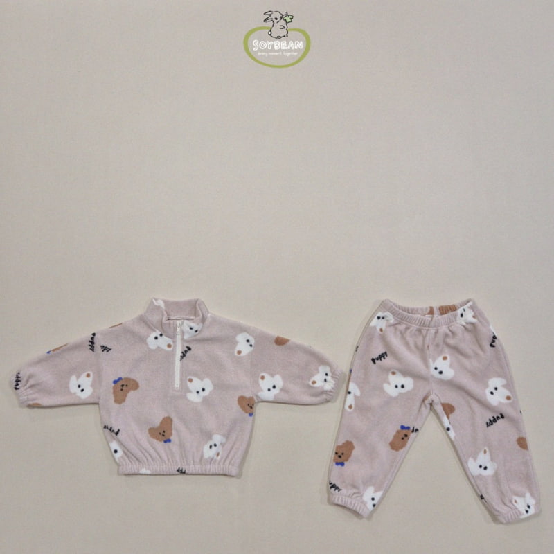Soybean - Korean Children Fashion - #minifashionista - Fleece Puppy Mockneck Top Bottom Set - 7