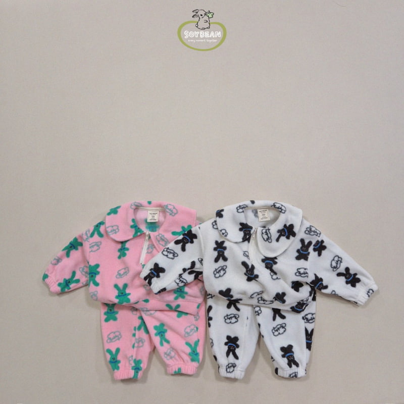 Soybean - Korean Children Fashion - #prettylittlegirls - Bunny Fleece Top Bottom Set