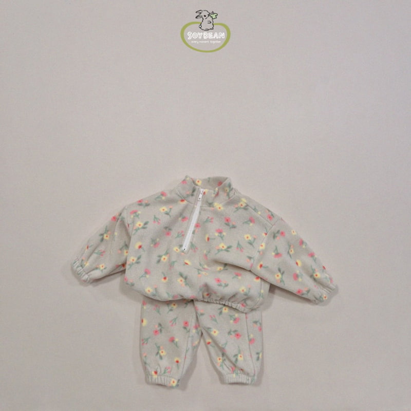 Soybean - Korean Children Fashion - #stylishchildhood - Fleece Flower Half Top Bottom Set - 10