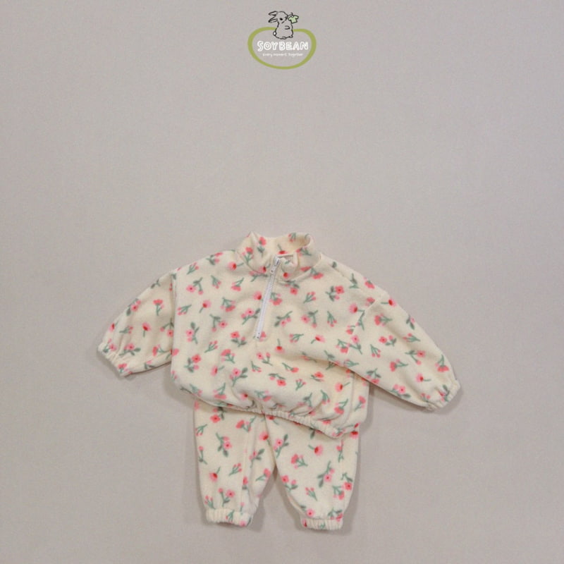 Soybean - Korean Children Fashion - #toddlerclothing - Fleece Flower Half Top Bottom Set - 9