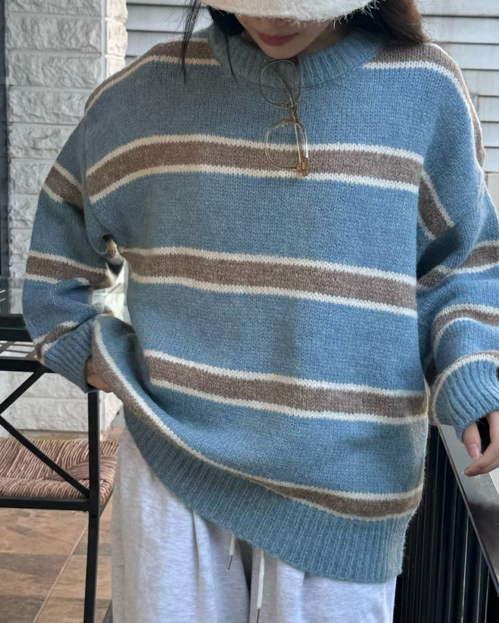 Theres - Korean Women Fashion - #vintageinspired - Colored Stripe Knit Sweater - 5