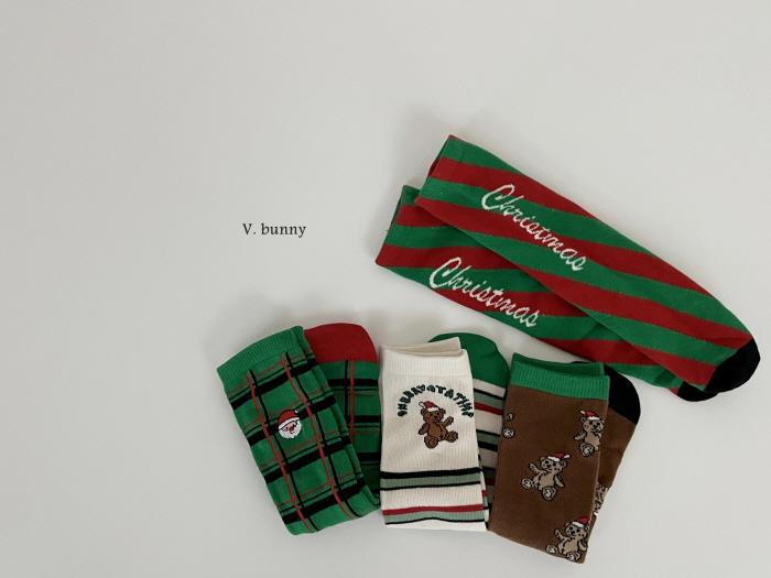 V Bunny - Korean Children Fashion - #kidsshorts - Check Santa Socks Set - 7