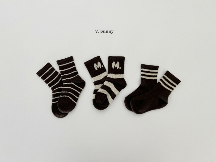 V Bunny - Korean Children Fashion - #toddlerclothing - Stripe M Socks Set - 4