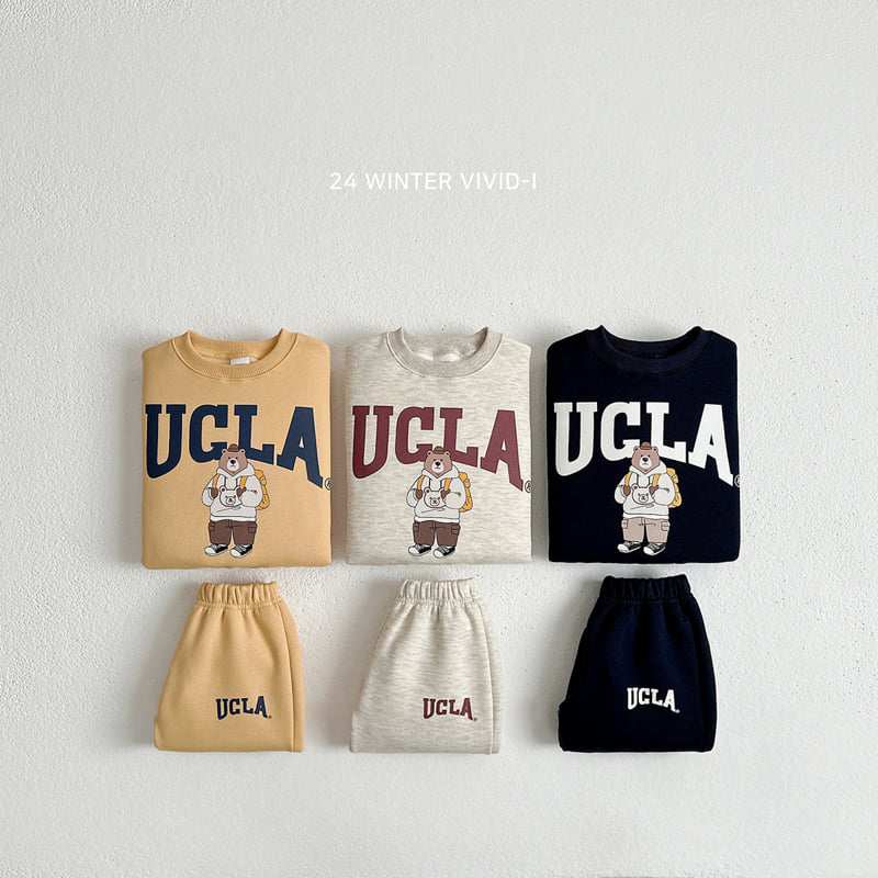 Vivid I - Korean Children Fashion - #Kfashion4kids - School Look Bear Top Bottom Set