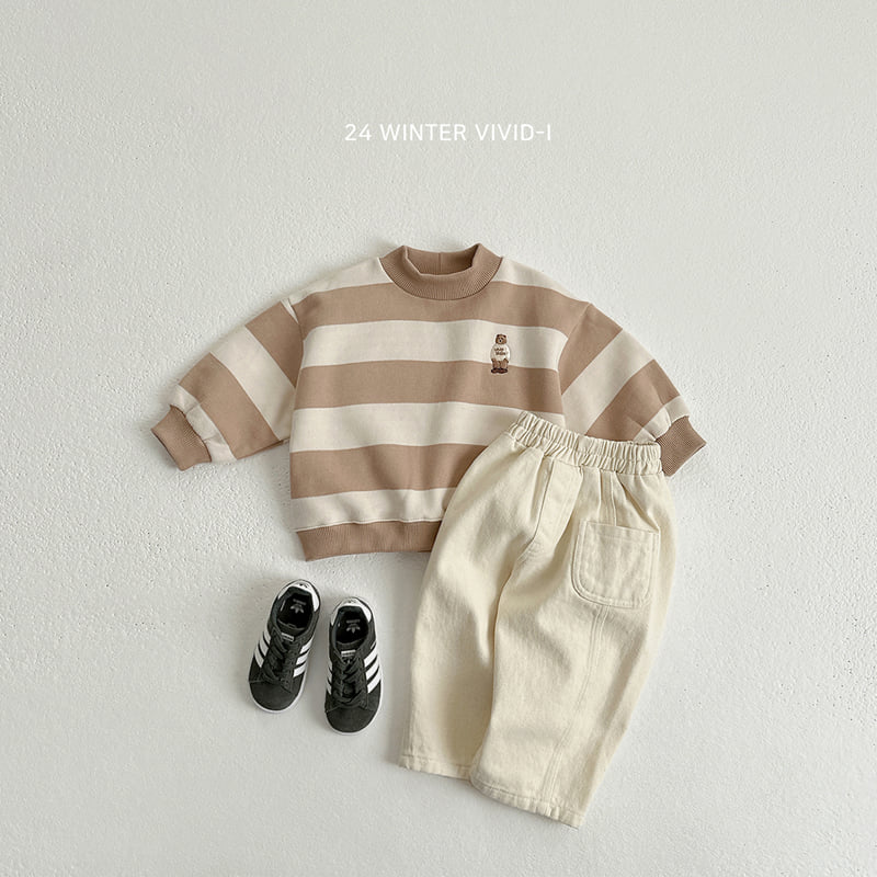 Vivid I - Korean Children Fashion - #discoveringself - Big Stripe Bear Embroidery Sweatshirts - 8