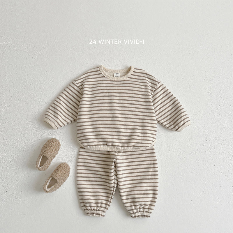 Vivid I - Korean Children Fashion - #magicofchildhood - Label Stripe Top Bottom Set - 5