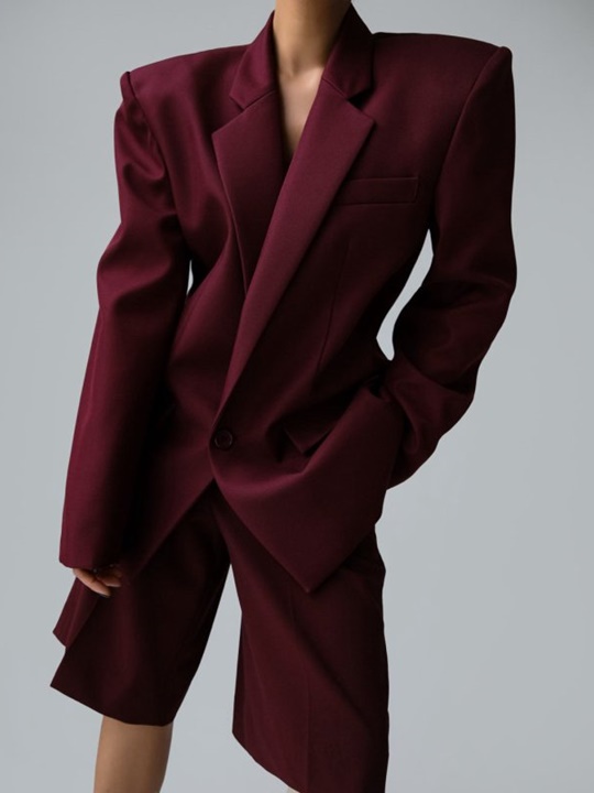 Square Shoulder Oversized Twill Blazer Square Shoulder Oversized Twill Blazer