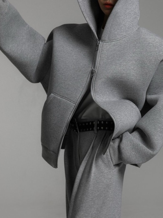 Oversized Neoprene Two Way Full Zipped Hoodie