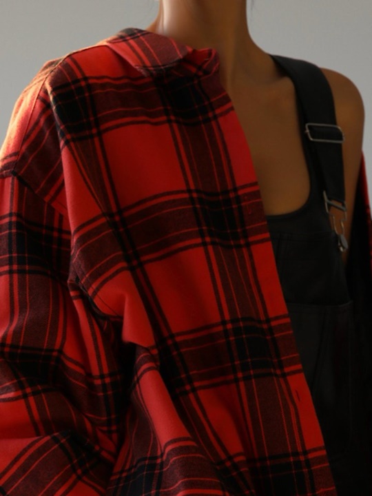 Oversized Flannel Checked Quilted Button Down Shirt Jacket Oversized Flannel Checked Quilted Button Down Shirt Jacket