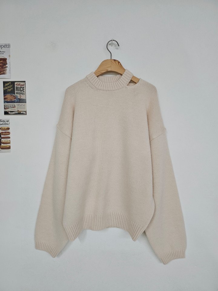 Gram - Korean Women Fashion - #momslook - Neck Slit Loose Fit Knit - 5