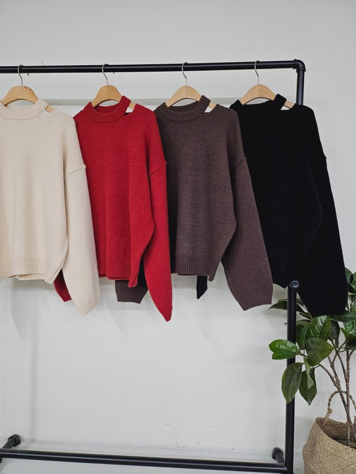 Gram - Korean Women Fashion - #momslook - Neck Slit Loose Fit Knit - 4