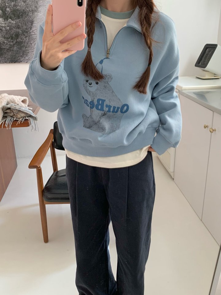 Our Moment - Korean Women Fashion - #momslook - Bear Half-zip Sweatshirts - 3