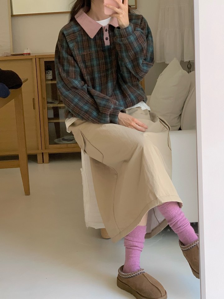 Our Moment - Korean Women Fashion - #vintageinspired - Check Fleece Collar Sweatshirts - 7