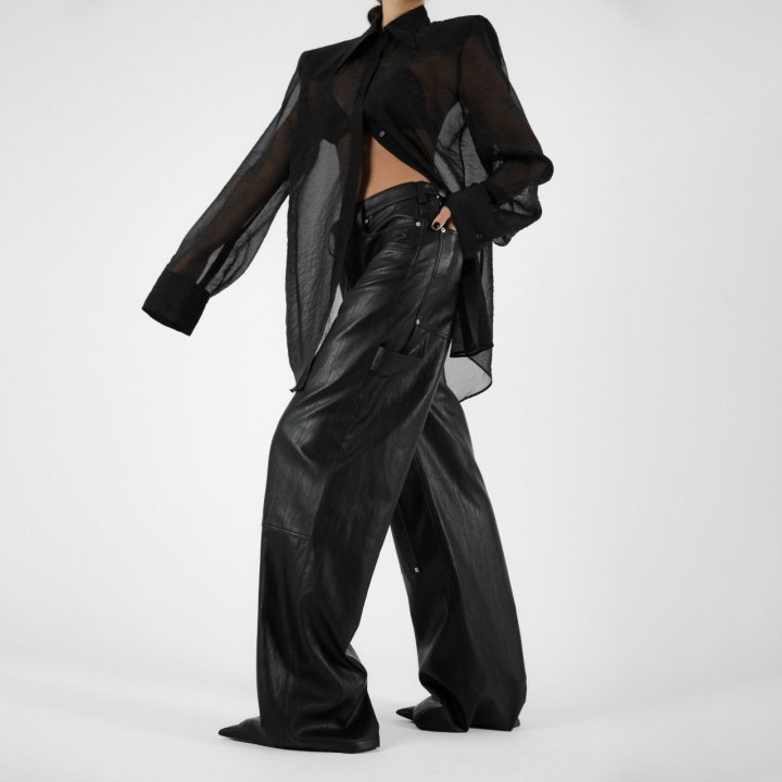 Paper Moon - Korean Women Fashion - #momslook - Silk Organza Padded Shoulder Sharp Collar Button Down Shirt - 5