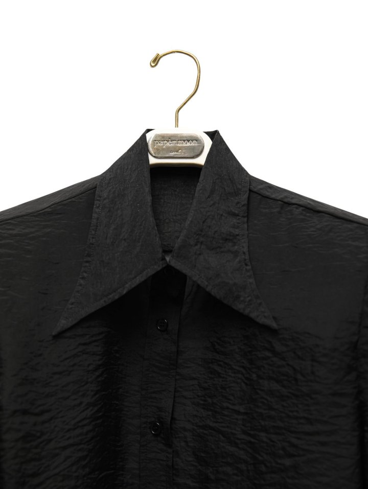 Paper Moon - Korean Women Fashion - #momslook - Silk Organza Padded Shoulder Sharp Collar Button Down Shirt - 9