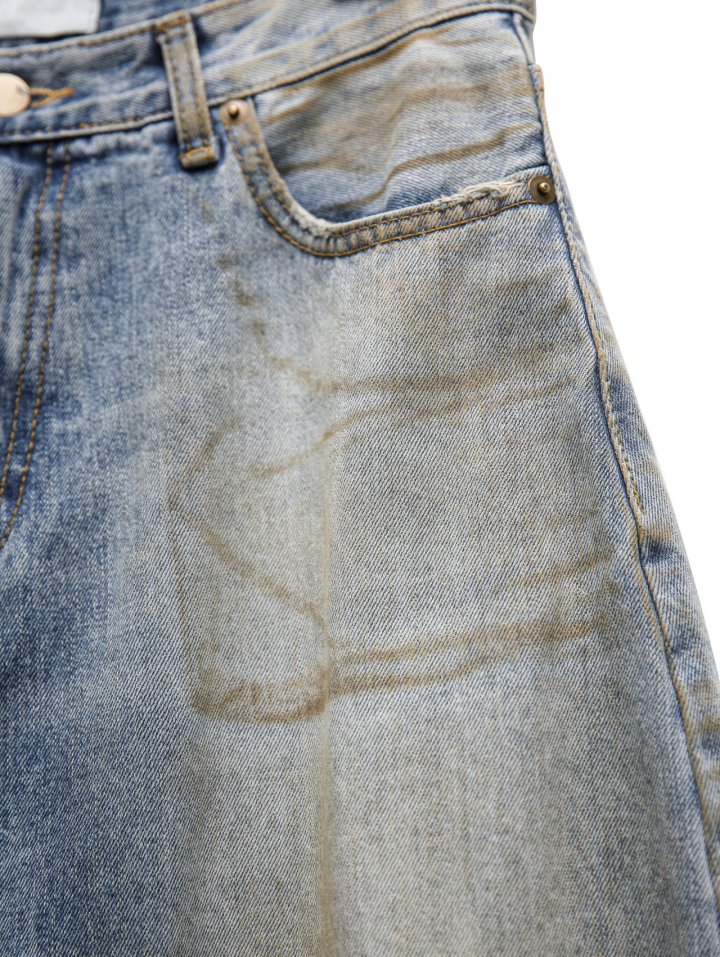 Paper Moon - Korean Women Fashion - #momslook - Dusty Mud Washed Wide Denim Trousers - 8