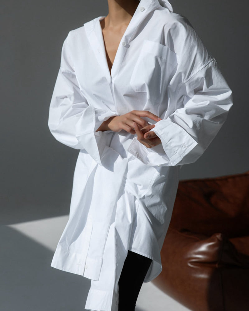 Paper Moon - Korean Women Fashion - #momslook - Oversized Knot Sleeved Detail Button Down Shirt Dress - 6