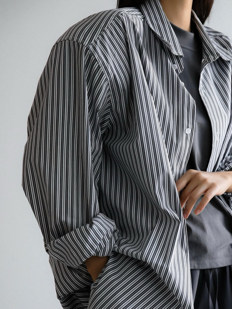 Paper Moon - Korean Women Fashion - #womensfashion - Boyfriend Fit Oversized Striped Button Down Shirt - 4