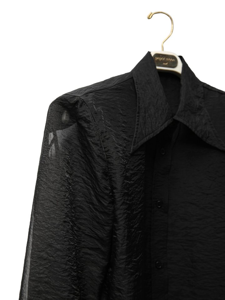Paper Moon - Korean Women Fashion - #womensfashion - Silk Organza Padded Shoulder Sharp Collar Button Down Shirt - 10