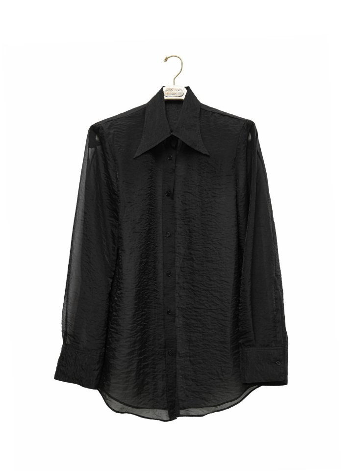 Paper Moon - Korean Women Fashion - #womensfashion - Silk Organza Padded Shoulder Sharp Collar Button Down Shirt - 6