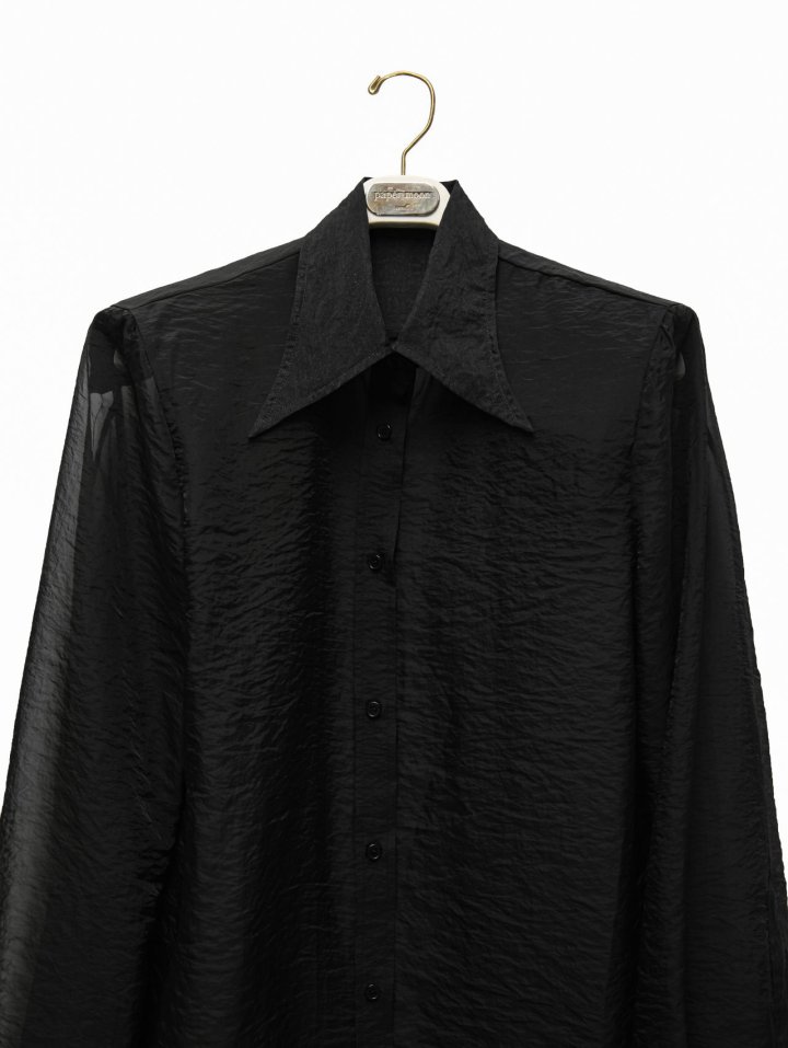 Paper Moon - Korean Women Fashion - #womensfashion - Silk Organza Padded Shoulder Sharp Collar Button Down Shirt - 8